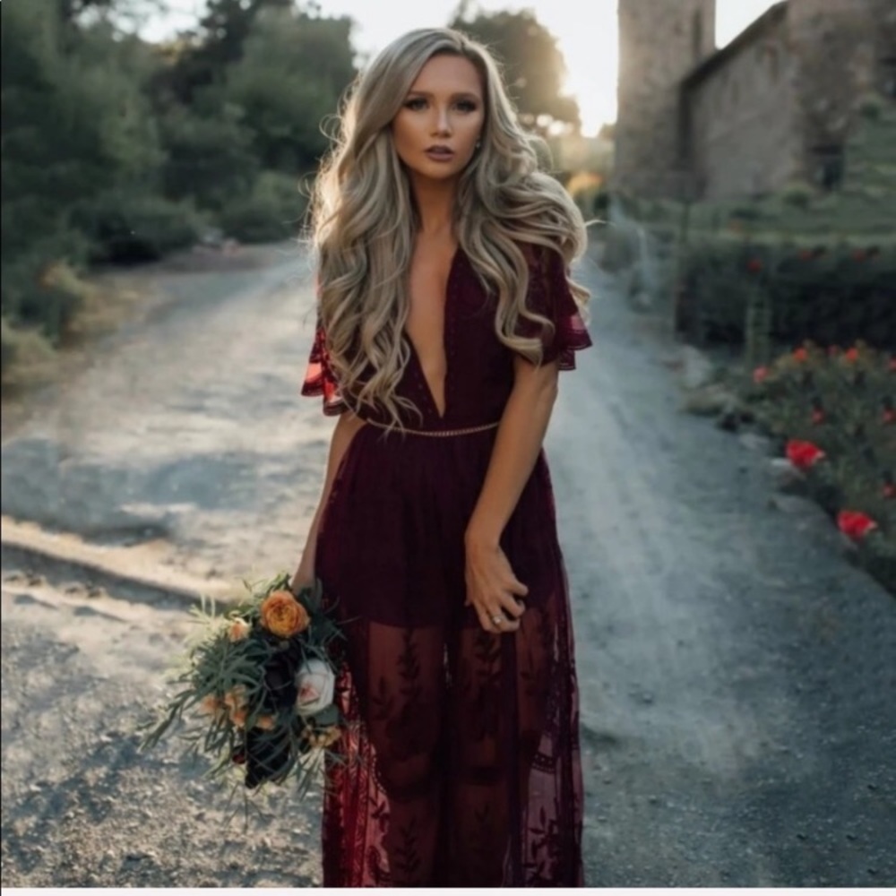 Red laced jumpsuit. Completely gorgeous!!